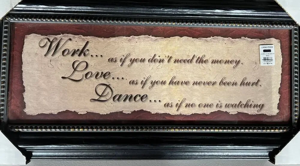 NWT Linen & Things Work Love Dance 8x20 Framed Wall Decor